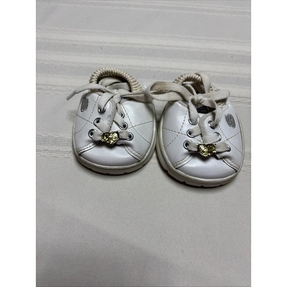 Build-A-Bear Tennis Shoes Sneakers White Gold Hearts Clothing Accessories BABW